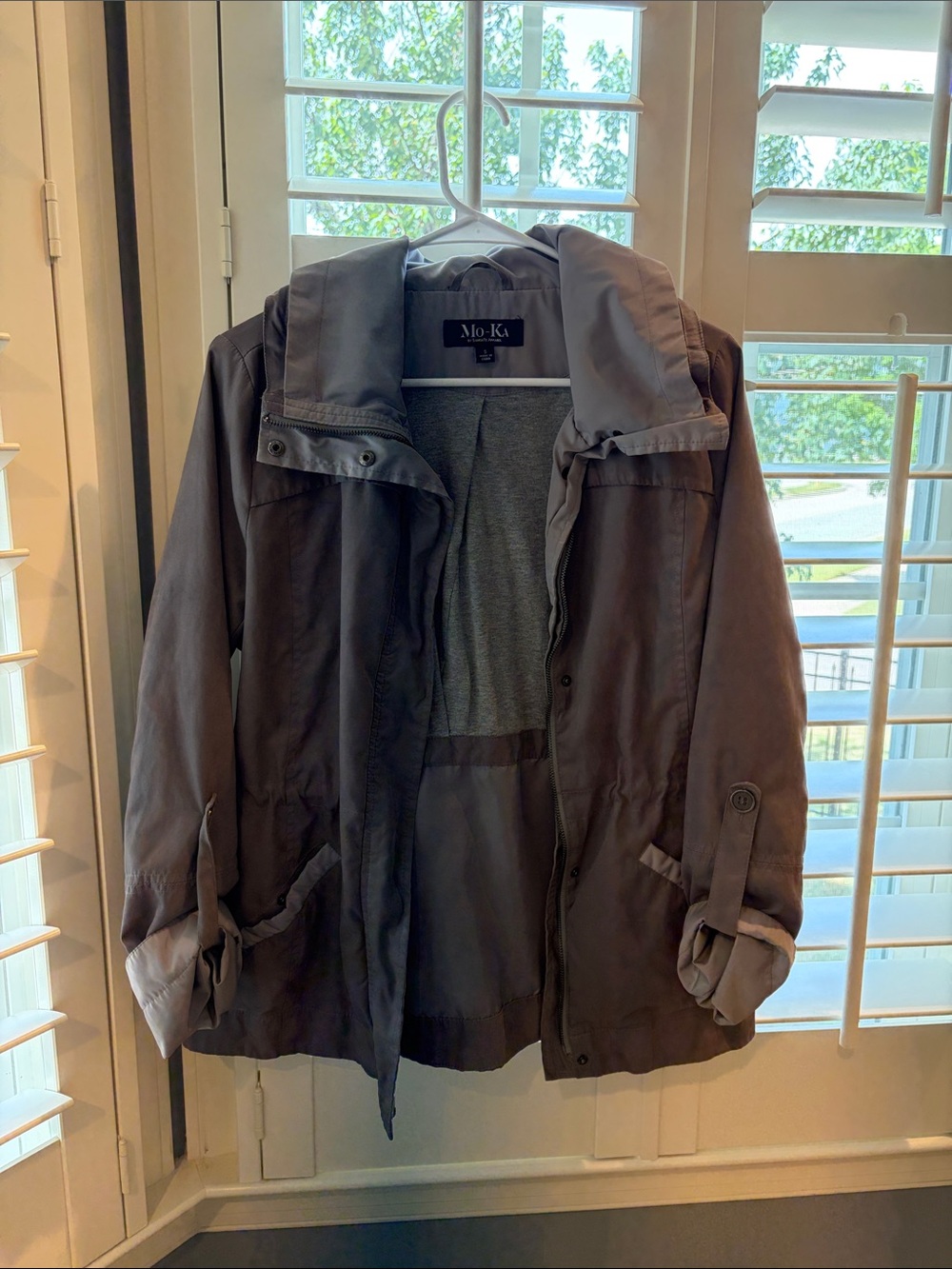 Mo-Ka Women's Dusty Taupe Utility Jacket with Stand Collar